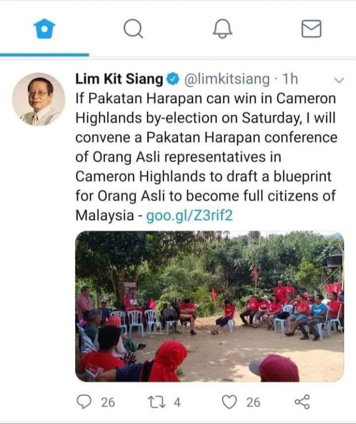 Lim Kit Siang offends Orang Asli again by calling them not full Malaysians.