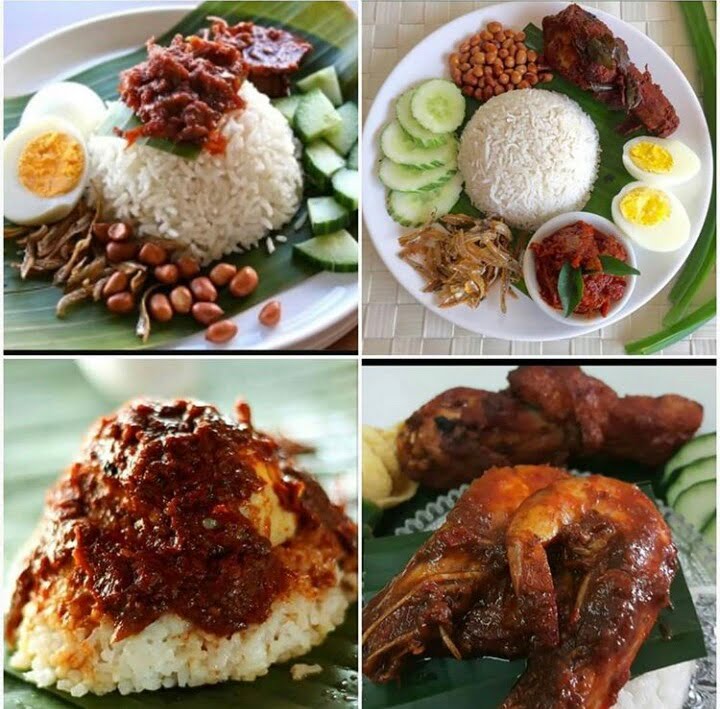 Showing the variety of nasi lemak available in Malaysia