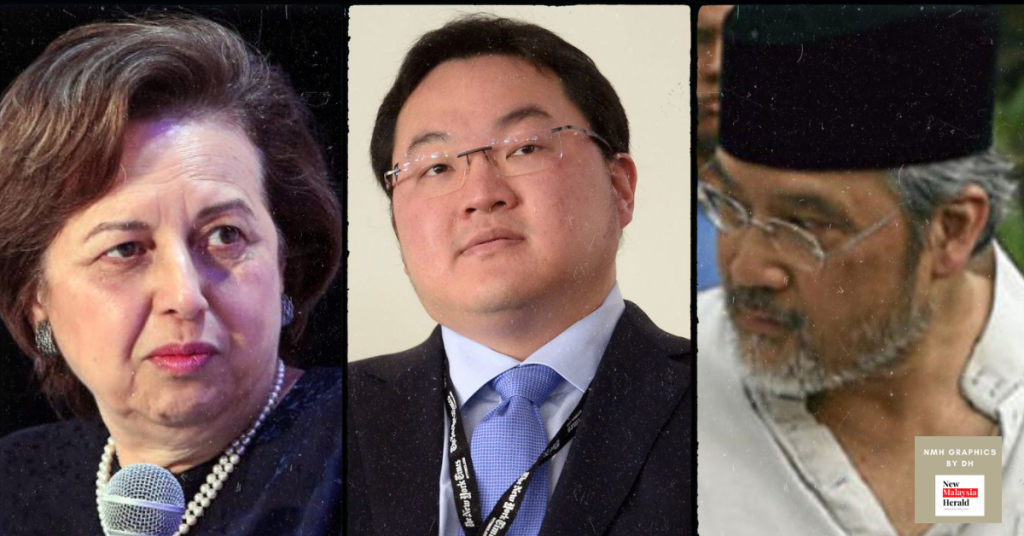 Zeti (left) was fully aware of the monies flowing into Najibâ€™s account but that her husband (extreme right) was allegedly hiding his and her childrenâ€™s ill-gotten gains from Jho Low (centre) in Singapore. So where is Justice?